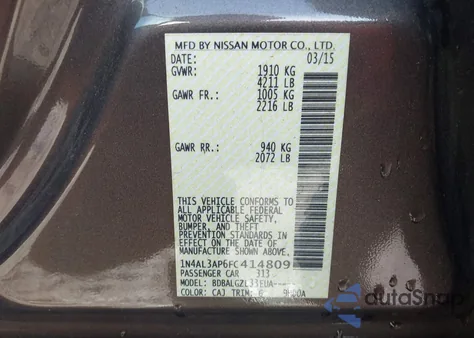 2015 Nissan Altima 2.5/2.5 S/2.5 Sl/2.5 Sv z USA, uszkodzony, nr VIN 1N4AL3AP6FC414809